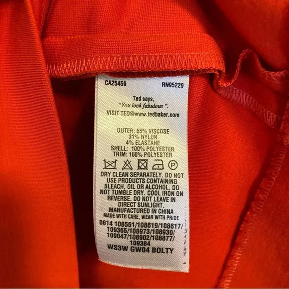 TED BAKER Red Orange Asymmetric Dress Size 2 US Size 6 - Picture 7 of 7